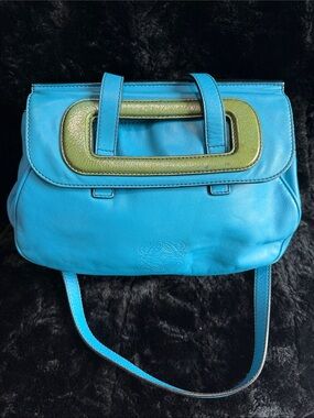 Loewe Turquoise Shoulder Bag with Olive Accent